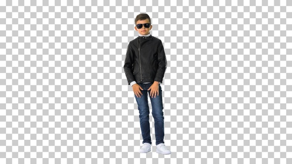 Young boy in a leather jacket putting, Alpha Channel