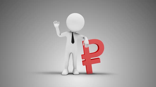3D Man Waving Hand Leaned To Ruble Sign 02 Loop with Alpha alt