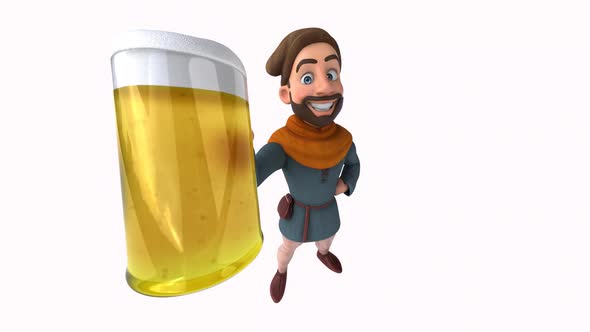 Fun 3D cartoon medieval man with a beer