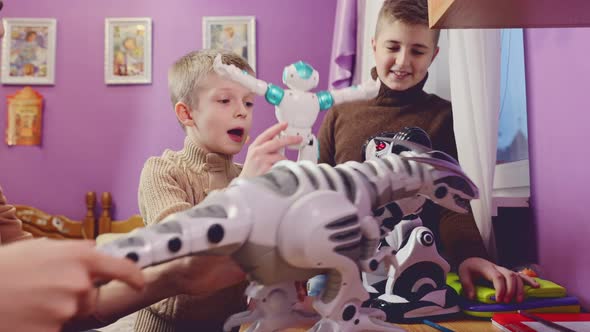 Children Playing with Toy Robots