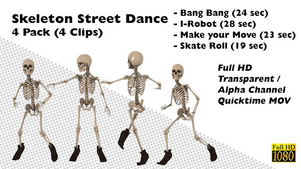Funny Skeleton Street Dance 4 Pack