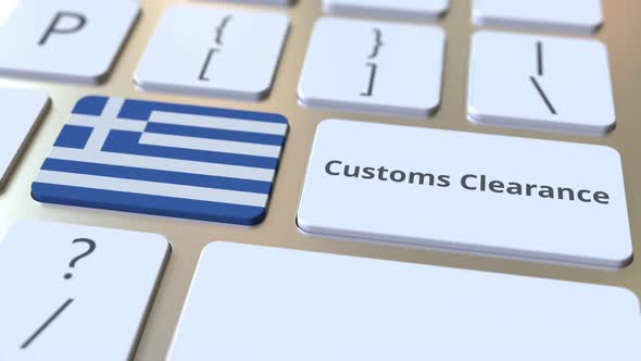 CUSTOMS CLEARANCE Text and Flag of Greece on the Buttons