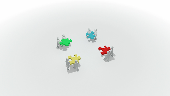 Animation Representing a Group of 3d Men Doing a Clourful Puzzle alt