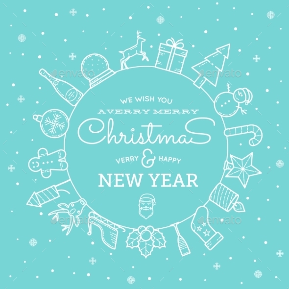 Line Style Christmas and New Year Greeting Banner