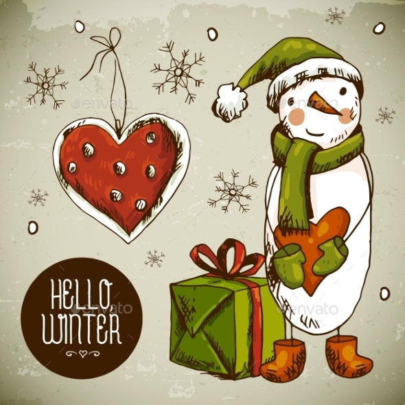 Christmas Greeting Card with Snowman