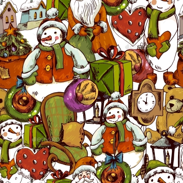 Hand-Drawn Christmas Seamless Background