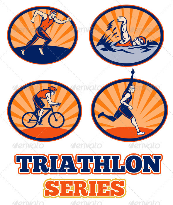 Triathlon Athlete Swim Run Bike Collection Set