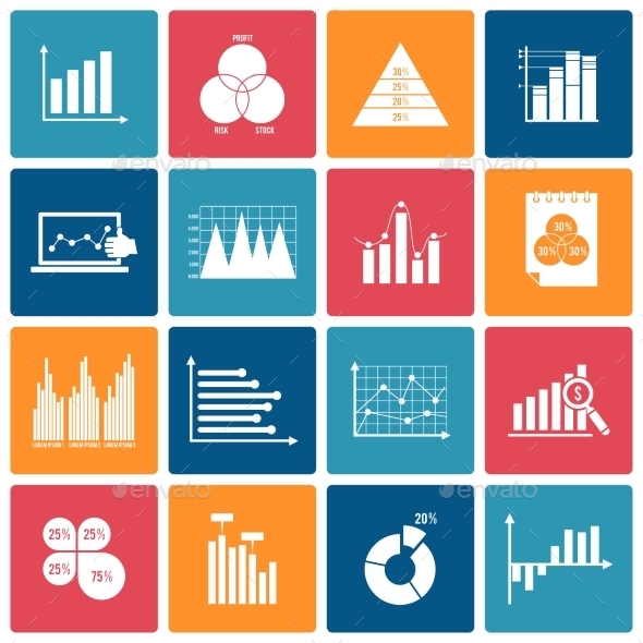 Business Chart Icons Set White