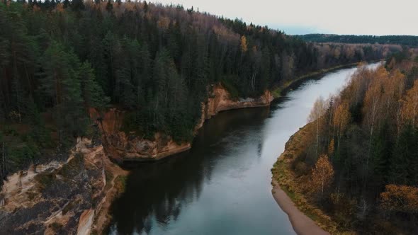 Erglu Cliffs and Great View on the Gauja River Cesis, Latvia