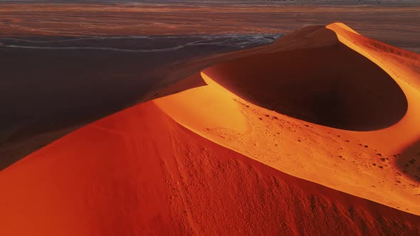Aerial Shot From Drone of Incredible Dune with Crater in African Desert