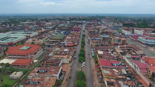 Aerial cityscape view of Mbale town in Eastern Uganda. 4K