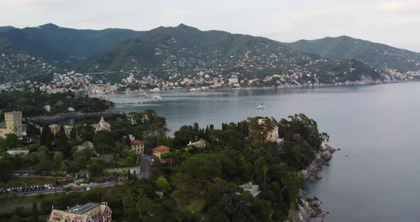 Charming Mediterranean coastal village of Santa Margherita Ligure; aerial