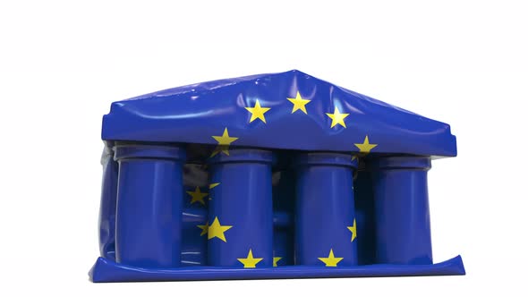 Deflating Bank or Government Building with Flag of the EU alt