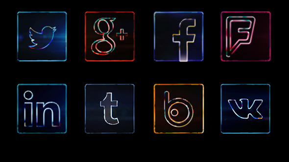 Social Media Icons Dark Neon