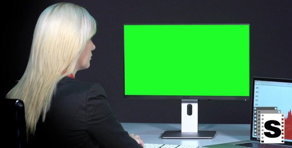 Female Working With Green Screen