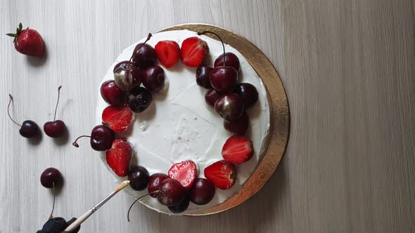 Homemade Tasty Cherry and Strawberries Cake