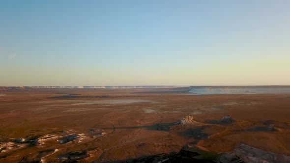 Aerial View the Desert Ustyurt Plateau Karakalpakstan