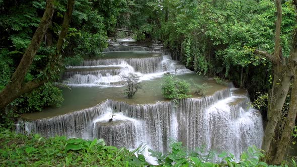 Huai Mae Khamin Waterfall level three, Kanchanaburi, Thailand - Slow motion