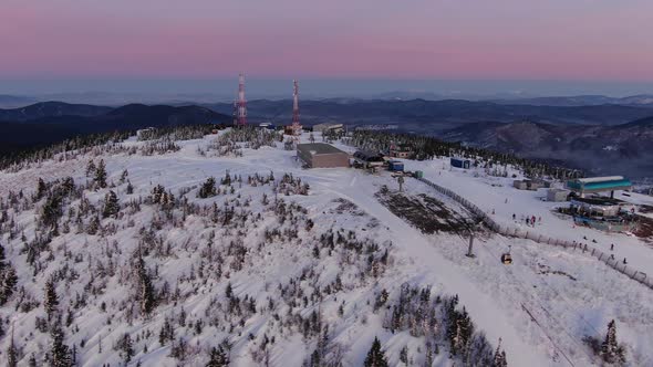 Large Modern Ski Resort Located on White Hilltop Aerial