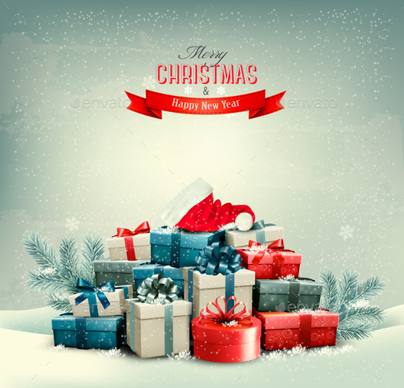 Holiday Christmas Background with Gift Boxes