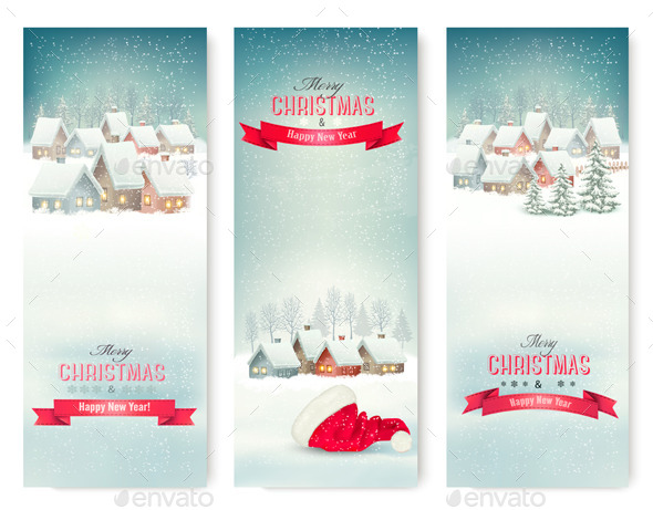 Holiday Christmas Banners with Villages