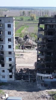 Vertical Video of a Destroyed Building in Borodyanka Ukraine