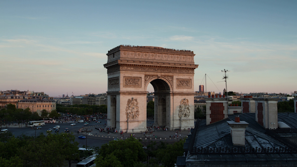 Arc Du Triomphe At Sunset, Paris France