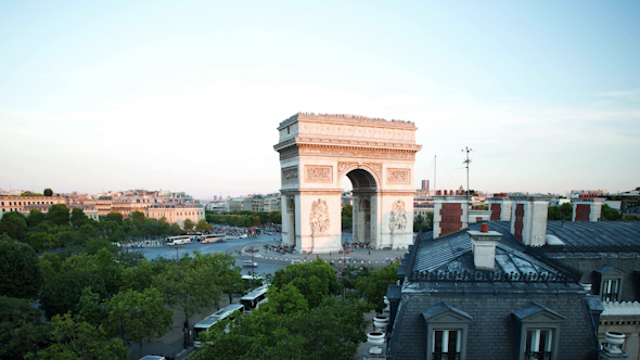 Arc Du Triomphe At Sunset, Paris France