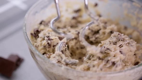 Preparing Sweet Food Dessert in Kitchen at Home  Mixing Ingredients in Bowl Cooking Dough