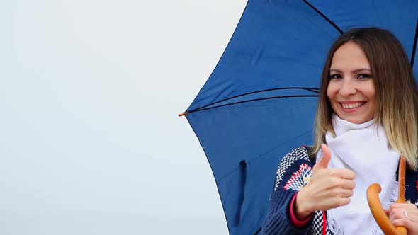 Smiling Woman With Umbrella Outdoor