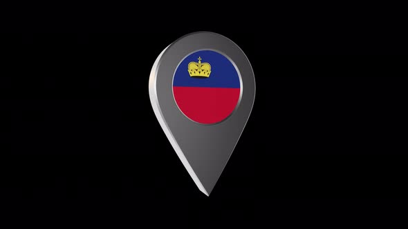 3d Animation Map Navigation Pointer With Liechtenstein Flag With Alpha Channel - 4K