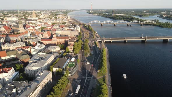 Riga old town panorama with bridges