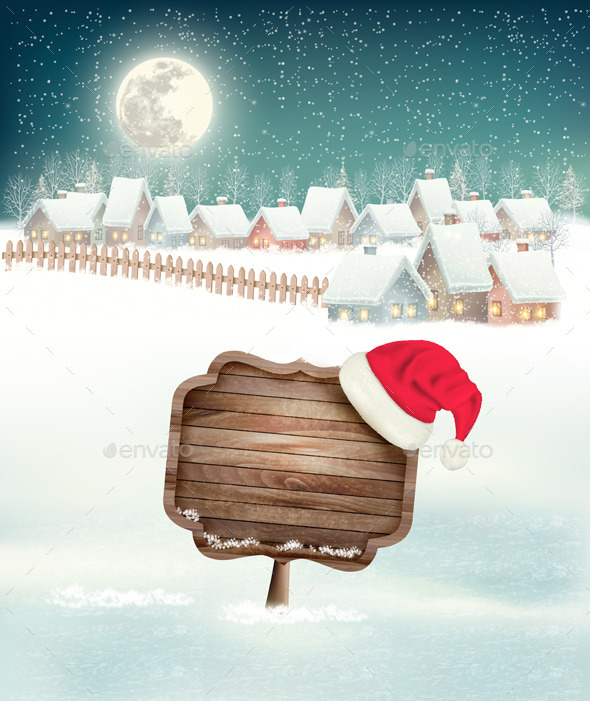 Winter Holiday Christmas Background with a Village