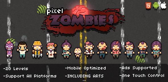Pixel Zombies - HTML5 Game (Construct 2 & Construct 3)