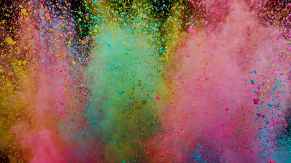 Super Slowmotion Shot of Color Powder Explosion Isolated on Black Background