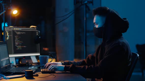 Hacker Using Computer for Cyber Attack at Night 14