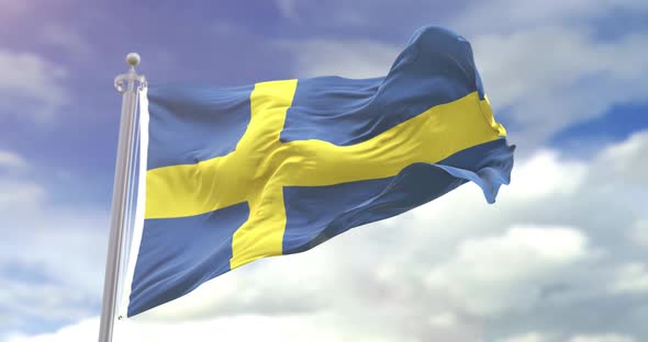 Realistic Sweden Flag Slow Motion 4K