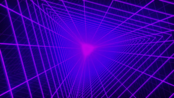 4K Rotating Purple Grid Tunnel Triangle