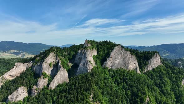 Aerial view of Trzy Korony mountain in Pieniny, Poland