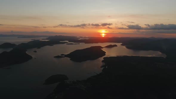 Beautiful Sunset Over Sea and Island Palawan Philippines