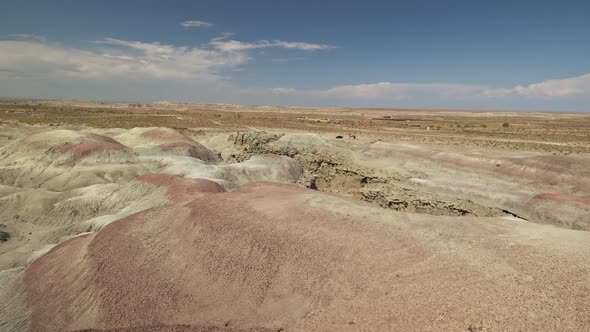 Panning over the desert hills above Fantasy Canyon in Utah