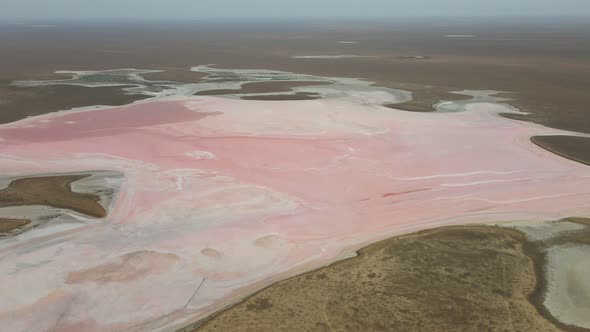 Salty Pink Lake in Steppe Kalmykia Russia