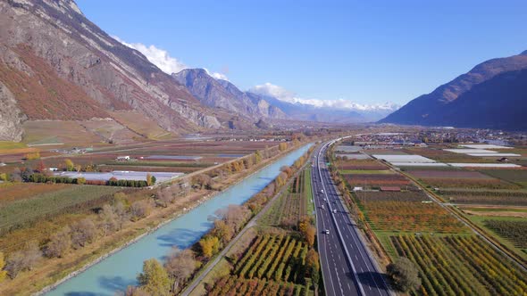 The Valais Wine Region in Switzerland Aerial View