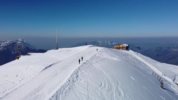 ski resort frontalpstock switzerland  in winter from drone view