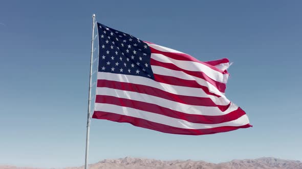 Cinematic  Footage with Flag of United States of America Waving on Wind USA
