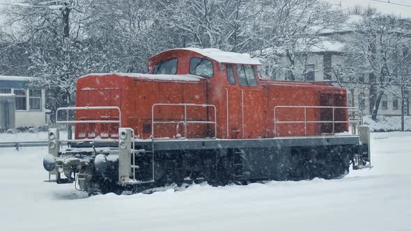 Train Engine In Heavy Snowfall