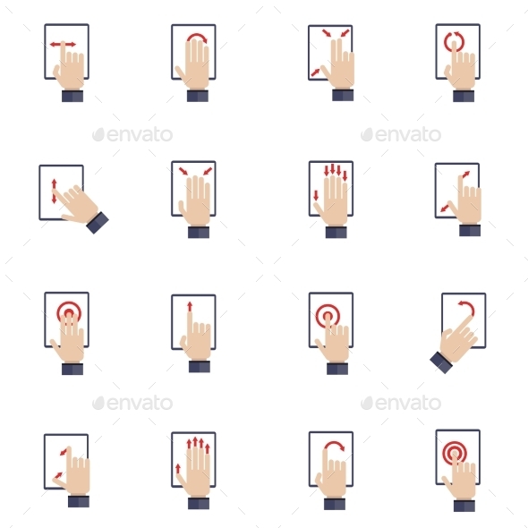 Hand Touching Screen Flat Icons
