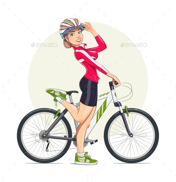 Beautiful Girl in Helmet with Mountain Bike.