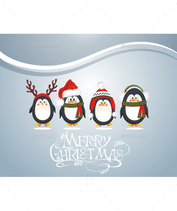 Christmas Card with Penguins