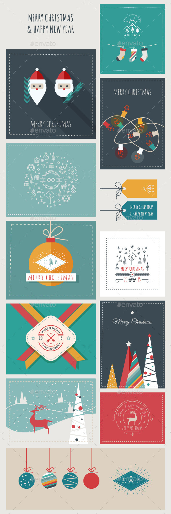 New Year and Christmas Greeting Cards and Banners